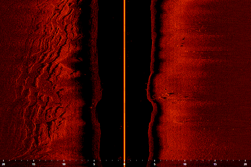 a sidescan sonar image showing detailed bottom contours