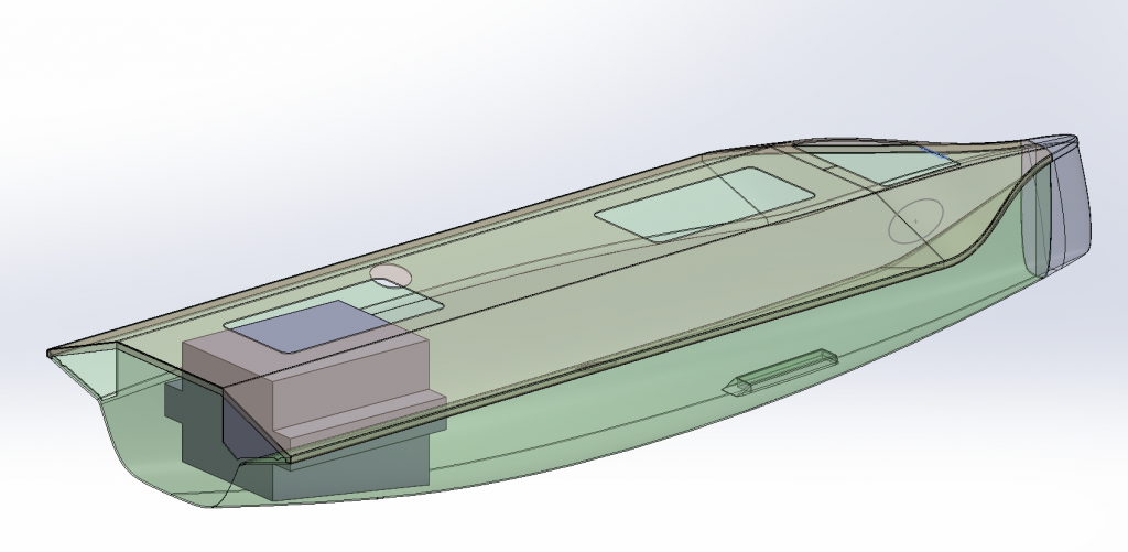 A transparent view of the Lightfish hull with the payload bay highlighted